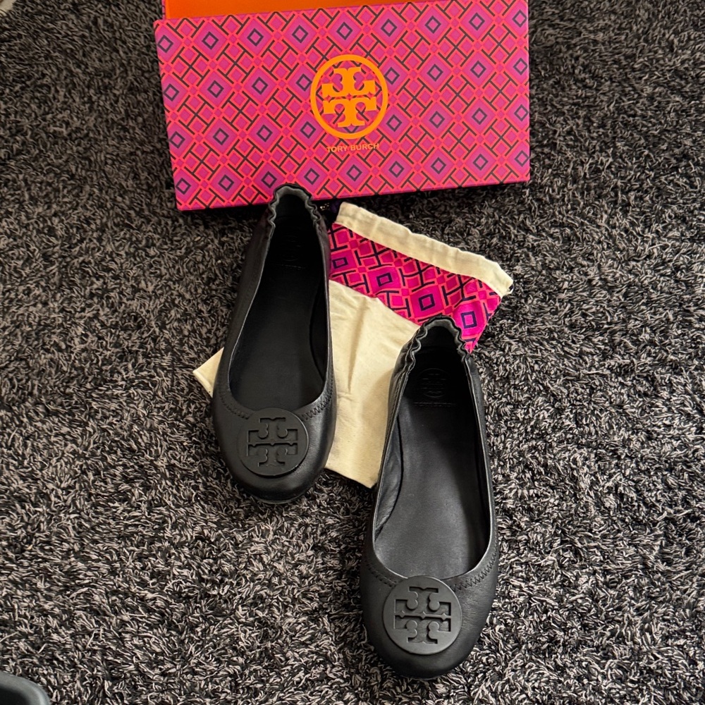 Tory Burch Black Leather Flats